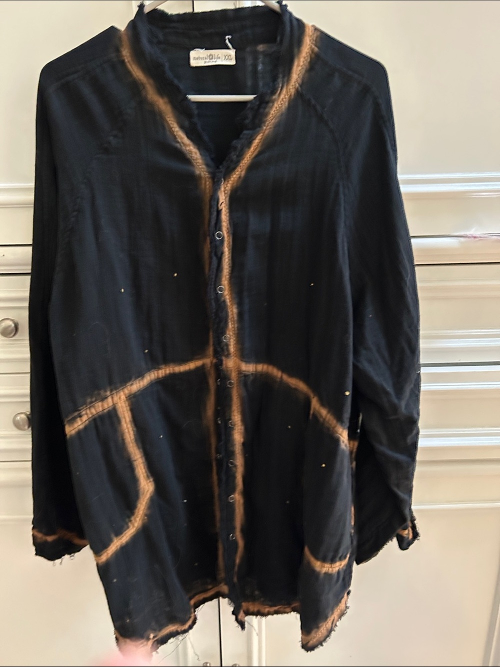 NATURAL LIFE Black Shirt with Brown Tie-Dye Trim - Picture 4 of 5